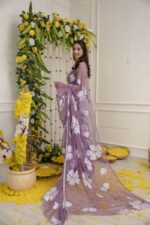 Lavender Color Georgette Fabric Digital Print Work Ruffle Style Lehenga Saree