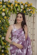 Lavender Color Georgette Fabric Digital Print Work Ruffle Style Lehenga Saree