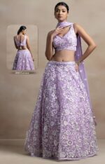 Lavender Color Soft Net Fabric Thread With Multiple Sequence Work Lehenga