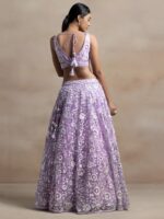 Lavender Color Soft Net Fabric Thread With Multiple Sequence Work Lehenga