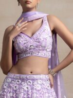 Lavender Color Soft Net Fabric Thread With Multiple Sequence Work Lehenga