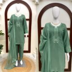 Light Green Color American Silk Fabric Thread Work Suit
