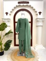 Light Green Color American Silk Fabric Thread Work Suit