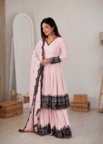 Light Pink Color Faux Georgette Fabric Thread Work Palazzo Suit