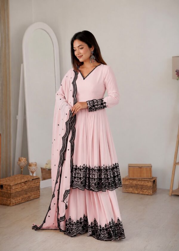 Light Pink Color Faux Georgette Fabric Thread Work Palazzo Suit
