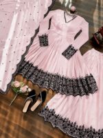 Light Pink Color Faux Georgette Fabric Thread Work Palazzo Suit