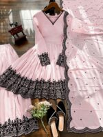 Light Pink Color Faux Georgette Fabric Thread Work Palazzo Suit