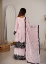 Light Pink Color Faux Georgette Fabric Thread Work Palazzo Suit