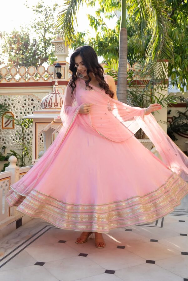 Light Pink Color Natural Crepe Fabric Coding With Pearl Work Anarkali Suit