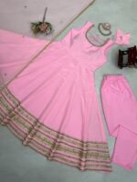 Light Pink Color Natural Crepe Fabric Coding With Pearl Work Anarkali Suit