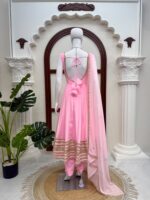 Light Pink Color Natural Crepe Fabric Coding With Pearl Work Anarkali Suit