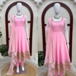 Light Pink Color Natural Crepe Fabric Coding With Pearl Work Anarkali Suit