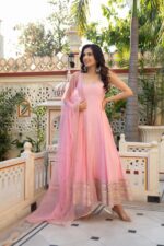 Light Pink Color Natural Crepe Fabric Coding With Pearl Work Anarkali Suit