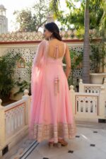 Light Pink Color Natural Crepe Fabric Coding With Pearl Work Anarkali Suit