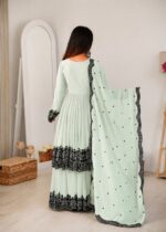 Light Pista Color Faux Georgette Fabric Thread Work Palazzo Suit