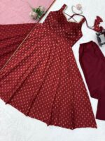 Maroon Color Chanderi Jacquard Fabric Fancy Lace Work Anarkali Suit
