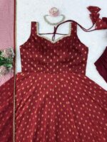 Maroon Color Chanderi Jacquard Fabric Fancy Lace Work Anarkali Suit
