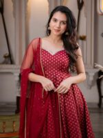 Maroon Color Chanderi Jacquard Fabric Fancy Lace Work Anarkali Suit