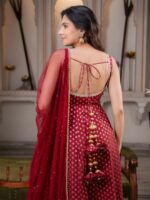 Maroon Color Chanderi Jacquard Fabric Fancy Lace Work Anarkali Suit