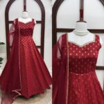 Maroon Color Chanderi Jacquard Fabric Fancy Lace Work Anarkali Suit
