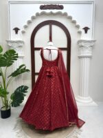 Maroon Color Chanderi Jacquard Fabric Fancy Lace Work Anarkali Suit