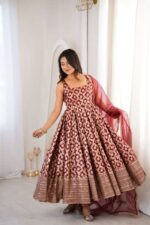 Maroon Color Chanderi Jacquard Fabric Thread With Sequence Work Anarkali Suit