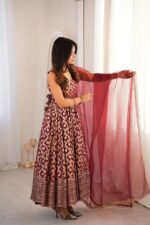 Maroon Color Chanderi Jacquard Fabric Thread With Sequence Work Anarkali Suit
