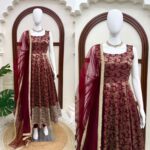 Maroon Color Chanderi Jacquard Fabric Thread With Sequence Work Anarkali Suit