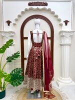 Maroon Color Chanderi Jacquard Fabric Thread With Sequence Work Anarkali Suit