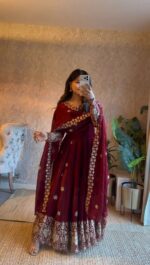 Maroon Color Fendi Silk Fabric Thread With Sequence Work Anarkali Suit