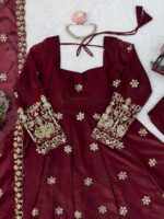 Maroon Color Fendi Silk Fabric Thread With Sequence Work Anarkali Suit