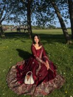 Maroon Color Fendi Silk Fabric Thread With Sequence Work Anarkali Suit