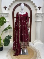 Maroon Color Fendi Silk Fabric Thread With Sequence Work Anarkali Suit