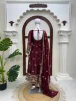 Maroon Color Fendi Silk Fabric Thread With Sequence Work Anarkali Suit
