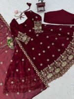 Maroon Color Fendi Silk Fabric Thread With Sequence Work Anarkali Suit