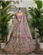 Multi Color Faux Georgette Fabric Coding Jari With Sequence Work Lehenga