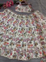 Multi Color Faux Georgette Fabric Coding Jari With Sequence Work Lehenga
