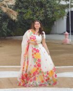 Multi Color Tabby Silk Fabric Floral Print Work Lehenga