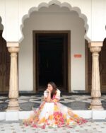 Multi Color Tabby Silk Fabric Floral Print Work Lehenga