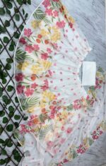 Multi Color Tabby Silk Fabric Floral Print Work Lehenga