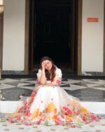 Multi Color Tabby Silk Fabric Floral Print Work Lehenga