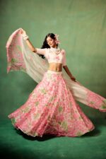 Multi Color Tabby Silk Fabric Floral Print Work Lehenga