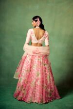 Multi Color Tabby Silk Fabric Floral Print Work Lehenga