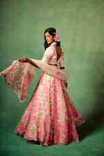 Multi Color Tabby Silk Fabric Floral Print Work Lehenga
