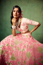 Multi Color Tabby Silk Fabric Floral Print Work Lehenga