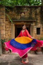 Navratri Special Multi Color Faux Georgette Fabric Real Mirror Work Gown
