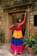 Navratri Special Multi Color Faux Georgette Fabric Real Mirror Work Gown