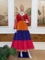 Navratri Special Multi Color Faux Georgette Fabric Real Mirror Work Gown