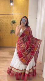 Navratri Special White Color Georgette Fabric Sequence With Foil Mirror Work Lehenga