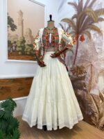 Navratri Special White Color Pure Cotton Fabric Embroidery Work Koti Style Lehenga